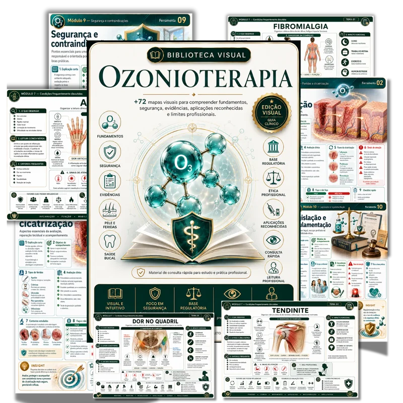 Mockup da Biblioteca Visual da Ozonioterapia com mapas visuais